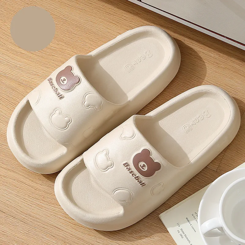Cute Cartoon Bear Slippers For Women Summer Indoor Thick-soled Non-slip Floor Bathroom Home Slippers Men's House Shoes — photo 2
