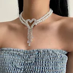 Collar de perlas con borla de corazón amoroso totalmente enjoyado, bordado y con un diseño elegante para mujeres que aman la sofisticación. — foto 6