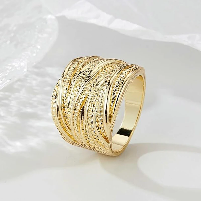 Anéis Retrô Duplo Dourado Texturizado Masculino e Feminino Joias de Moda Anéis Clássicos e Sofisticados Presente Ideal — foto 4
