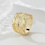 Anéis Retrô Duplo Dourado Texturizado Masculino e Feminino Joias de Moda Anéis Clássicos e Sofisticados Presente Ideal — foto 4