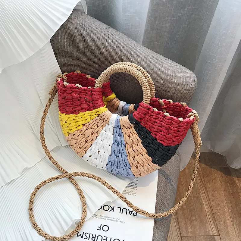 Bolso de paja tailandés bolso tejido bolso de cesta de vegetales colorido playa de viaje de viaje mareado — foto 2