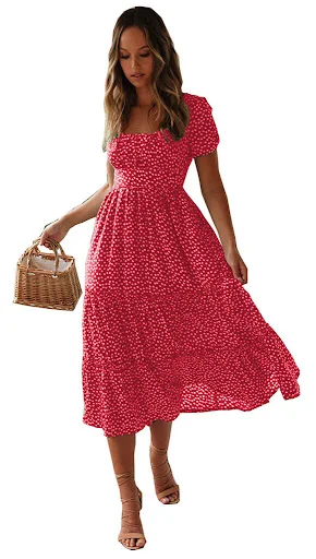 Title 33, Square Collar Short Sleeve Dress Summer Puff Fl...