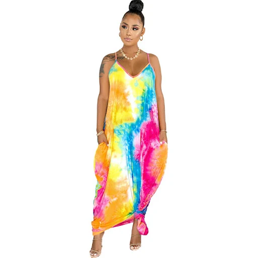 Title 13, Tie-dye Printing V-neck Brace Mopping Dress