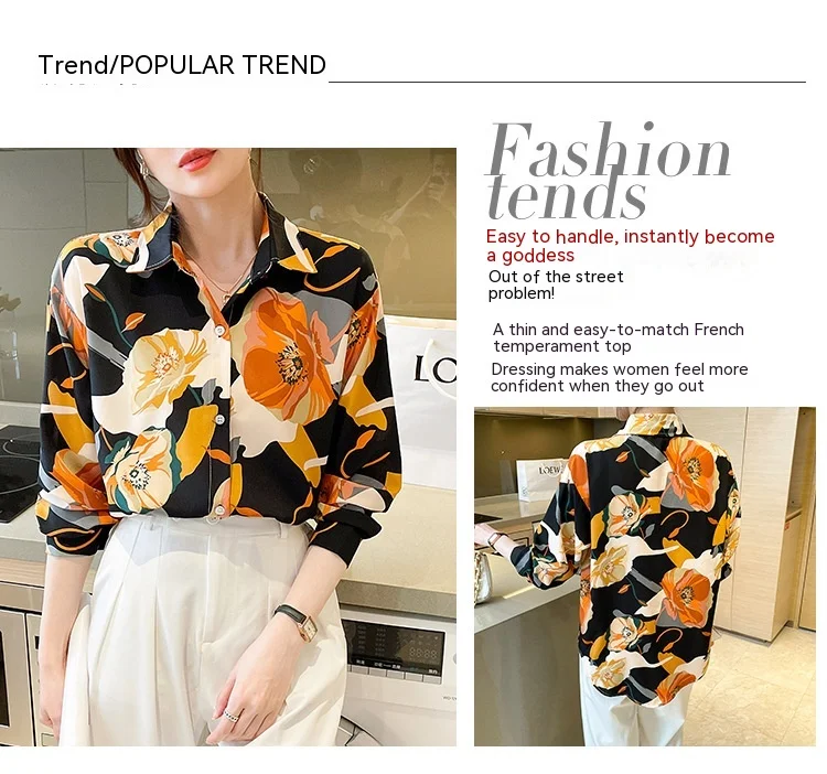 Title 3, Camicia a maniche lunghe in chiffon stampato co...