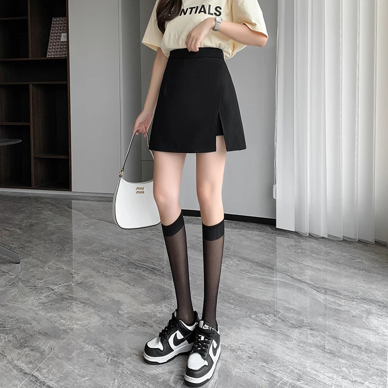 Title 3, Black Slit Suit Short Skirt Womens High Waist ...