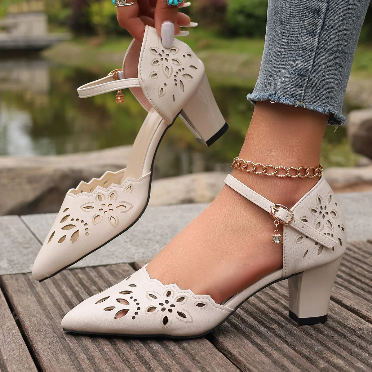 Women's Casual Mid Heel Belted Sandal for everyday wear, offering comfort and style to elevate any outfit. — photo 5