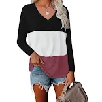 Top de camiseta de patchwork de manga comprida com decote em V — foto 4