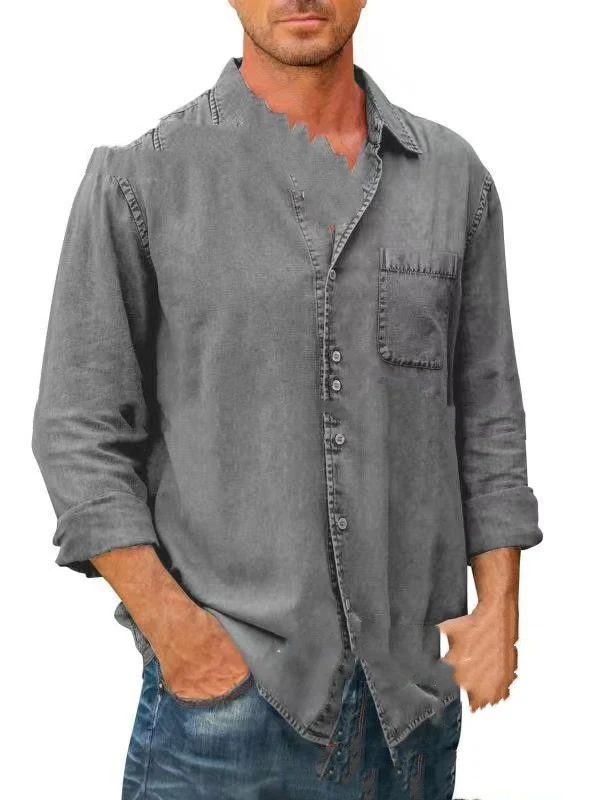 Title 3, Lapel Solid Color Pocket Single Breasted Shirt ...