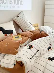 Jogo de cama de algodão com 4 peças, listras e cachorrinho de desenho, perfeito para um sono confortável e aconchegante. — foto 7