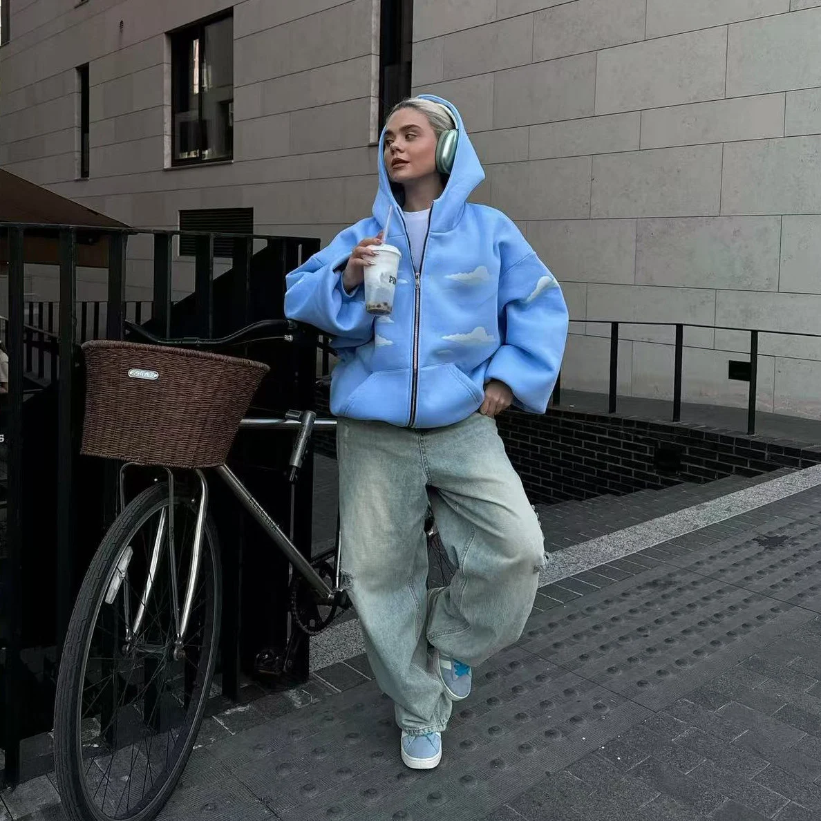Title 5, Felpe con cappuccio e zip Cloud Print da donna ...