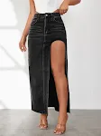 Dames Denim Midi Rok met Hoge Split Gewassen Effen Kleur Stijlvol en Comfortabel Perfect voor Casual en Chique Gelegenheden Tijdloos Design — foto 26