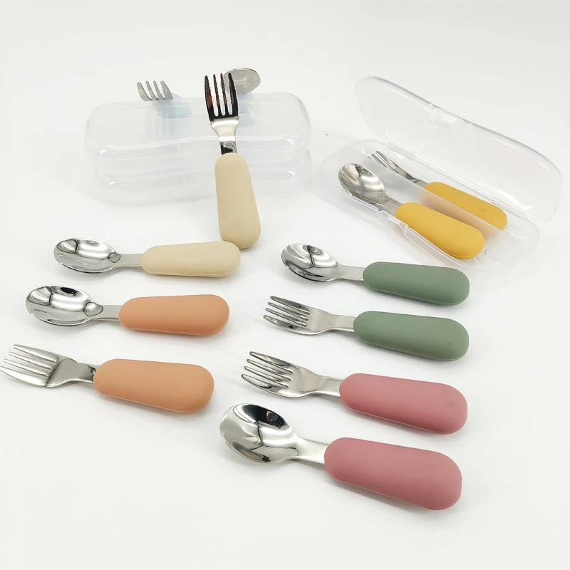 Stainless Steel Baby Spoon Fork Short Handle Training Tableware Silicone Makes Eating Easy and Safe for Your Little One — photo 4