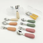 Stainless Steel Baby Spoon Fork Short Handle Training Tableware Silicone Makes Eating Easy and Safe for Your Little One — photo 4