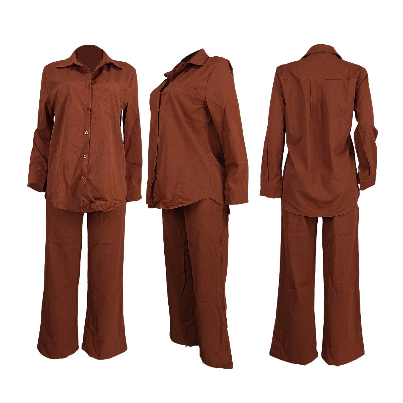 Title 7, Fashion Casual Elastic Washing Wrinkle Two-piec...