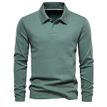 Polo Uomo Manica Lunga con Revers Casual Tinta Unita Top Abbigliamento Comodo e Versatile per un Look Elegante e Informale Adatto a Ogni Occasione — foto 10