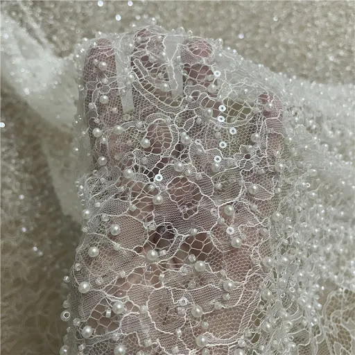 Title 1, Lace Bottom Studded Sequin Lace Fabric for Dres...