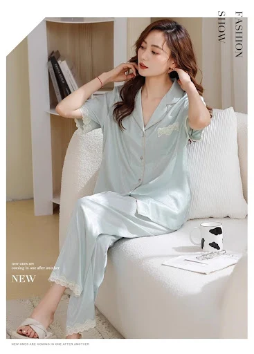 Title 18, Womens Ice Silk Pajamas Summer Suit Short High...