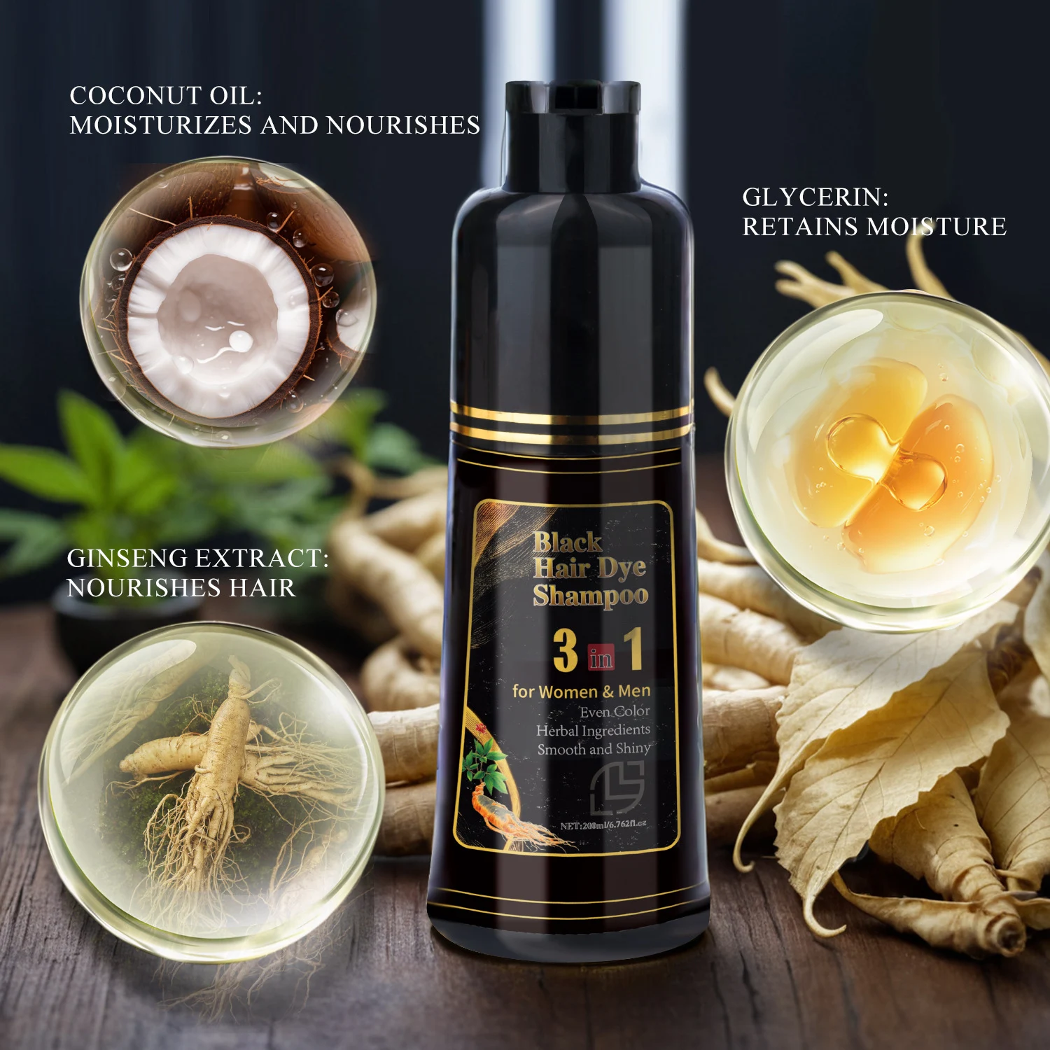 Black Ran Hair Shampoo 200ml Cleanses, Revitalizes, and Nourishes Dark Hair. Gentle formula for daily use, leaving hair — photo 1