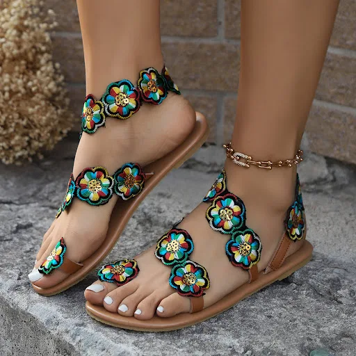 Title 9, Etnische Bloemenplatte Sandalen voor Dames Zome...
