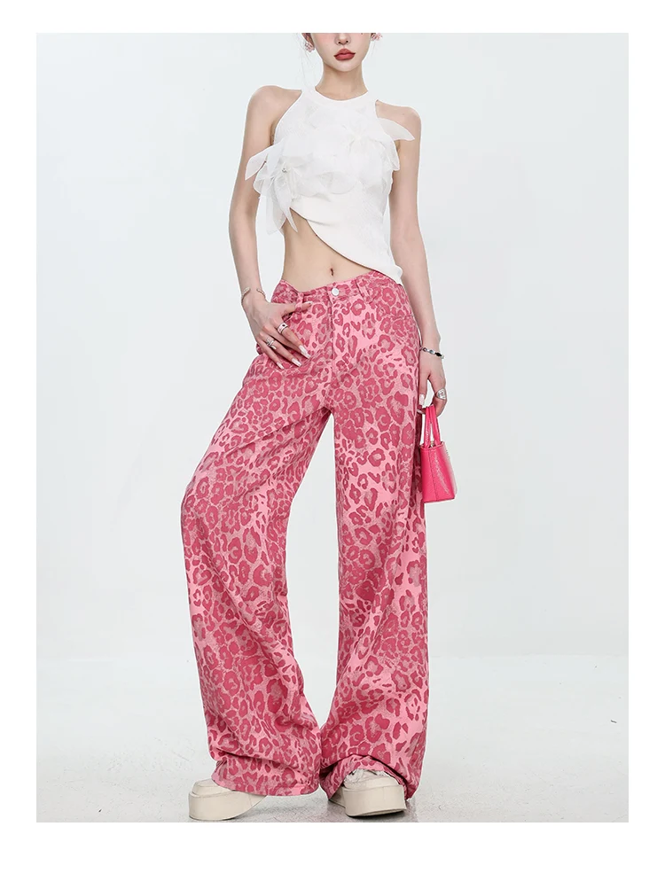 Title 9, Calças Jeans Leopard Femininas Finas Retas Solt...