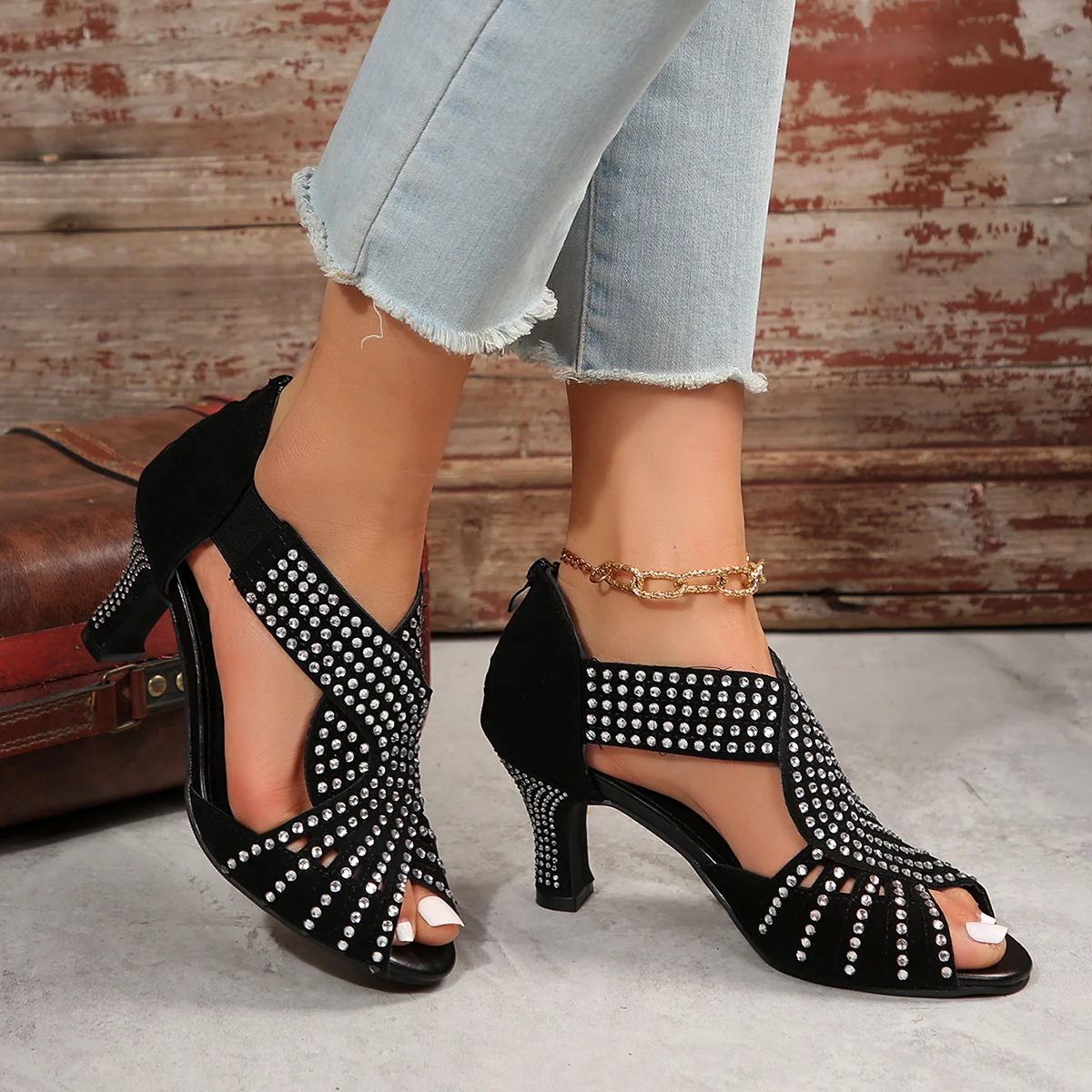Title 2, New Rhinestone High-Heeled Peep Toe Sandals for...