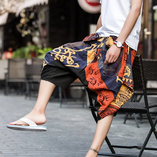 Title 3, Cotton and linen printed loose shorts