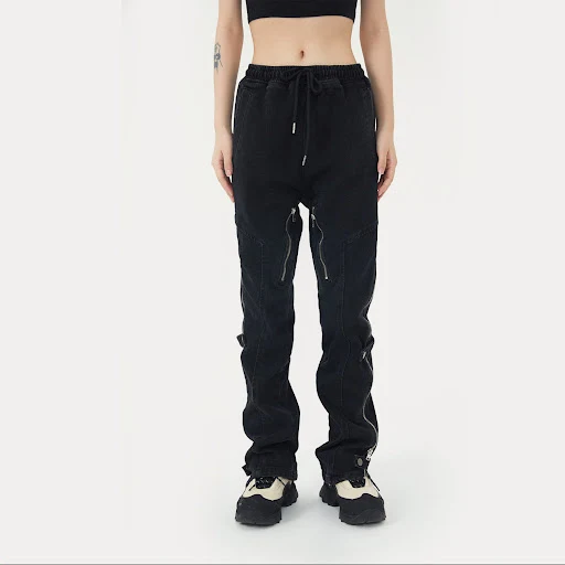 Title 3, Jeans Street Brand Lavados com Zíper e Efeito D...