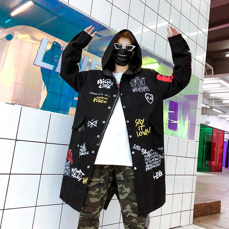 Dark graffiti trench coat for men, waterproof and stylish. The perfect outerwear to make a statement and protect you fro — photo 2