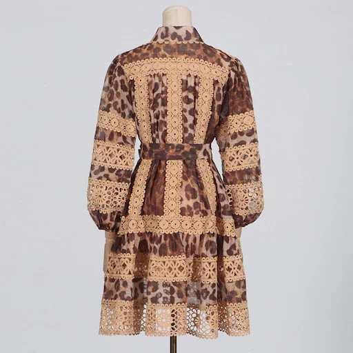 Title 6, Long Sleeve Hollow Leopard Print Dress Women