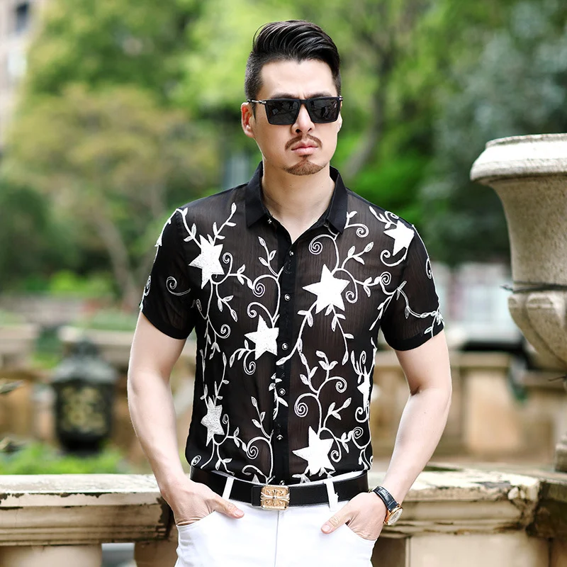 Summer New Style Men's Shirts, Slim Fit, Hollow Embroidered, Non-iron Casual Shirts. Stay cool and stylish all summer lo — photo 2