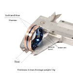 Anel masculino de aço de tungstênio bicolor azul e ouro rose, tungstênio e ouro. Resistente, elegante e perfeito para o homem moderno. — foto 8