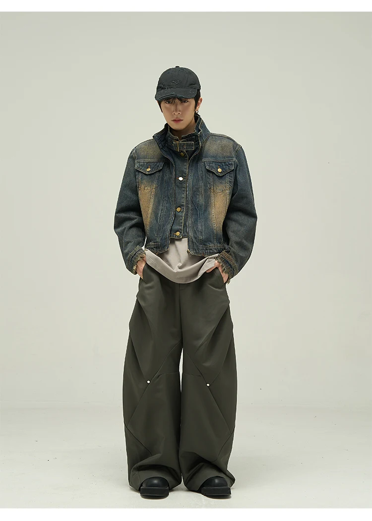 Men's fake two-piece motorcycle denim coat, washed and distressed jacket. A stylish and comfortable choice for casual we — photo 18