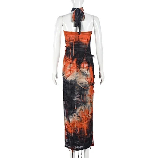 Title 20, Summer Sleeveless Backless Slit Tie-dye Dress W...