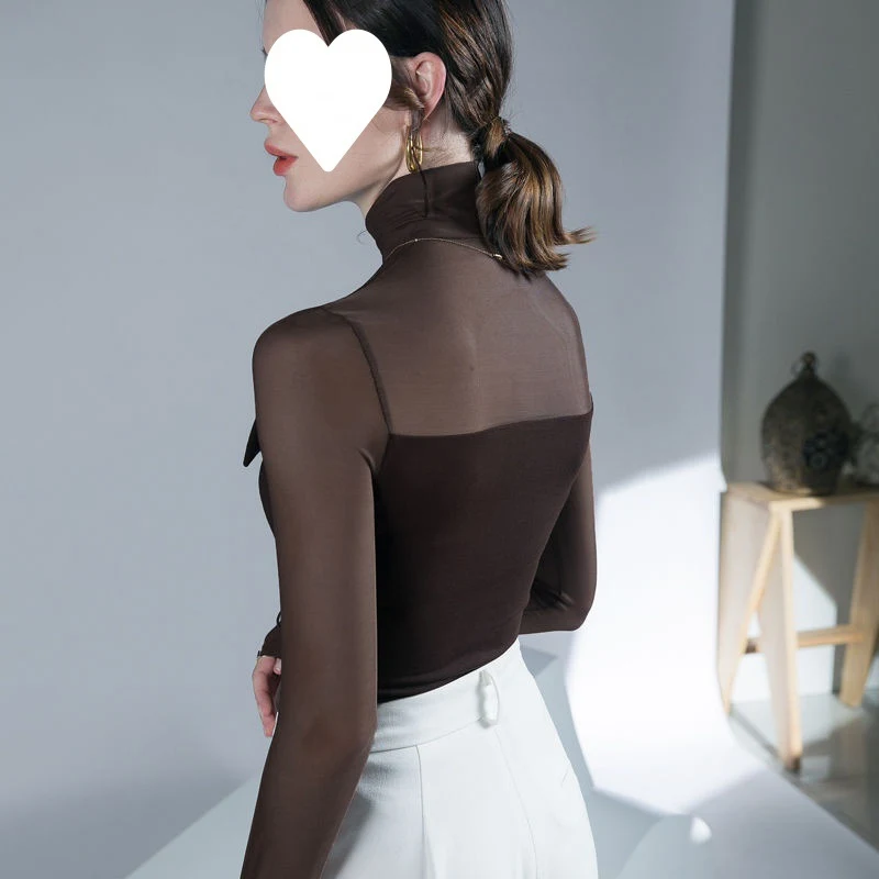 Title 1, Womens Design Mesh Patchwork Top Bottoming Shirt