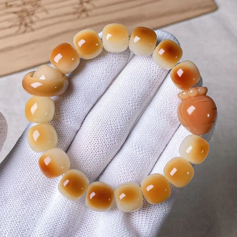 Pulseira de raiz de Bodhi desgastada, corte reto simples para homens e mulheres. Moda natural e atemporal. Ideal para uso diário e casual. — foto 10
