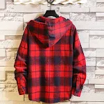 Camisa masculina xadrez casual manga longa com capuz folgada tamanho grande, ideal para conforto e estilo — foto 1