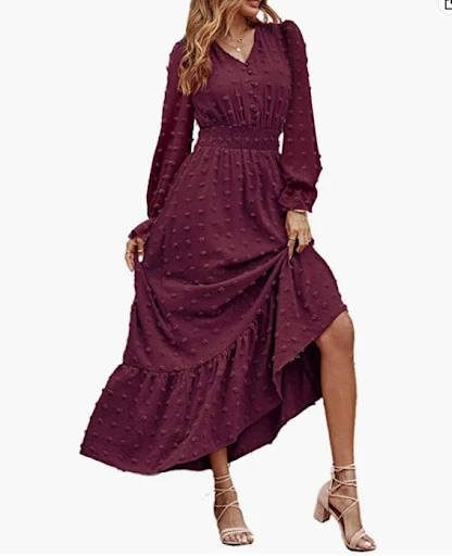 Title 4, Bohemian Long Sleeve V-neck Polka Dot Dress