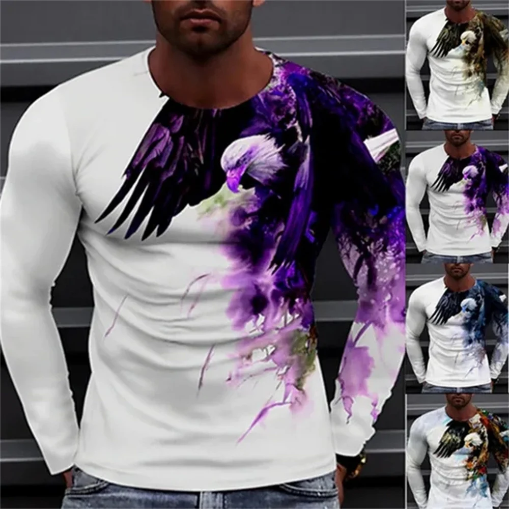 Title 6, Camiseta masculina com estampa de águia 3D mang...