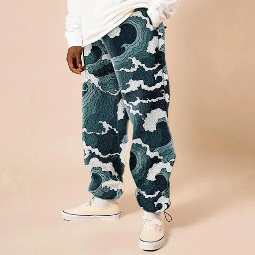 Title 4, Mens Loose Mid-waist Printed Fall Trousers. Co...
