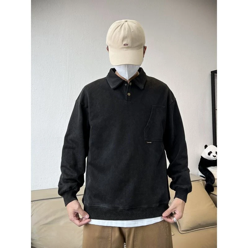 Super Textured Heavy Washed-out Vintage Polo Collar Sweater provides a classic and comfortable style, ideal for casual a — photo 3