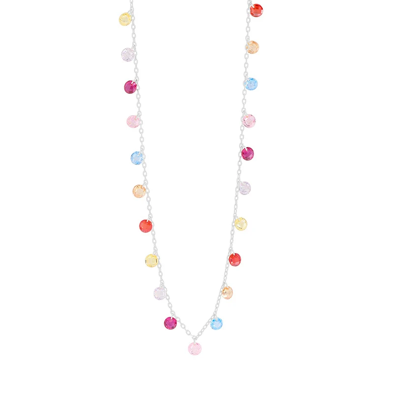 Colar feminino de prata esterlina S925 com zircônia redonda colorida. Corrente de clavícula de prata, elegante e charmoso, ideal para presente. — foto 3