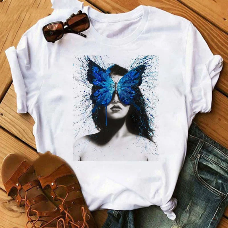 Title 7, Loose Round Neck White Ladies Casual T Shirt wi...