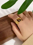 Anel de Malaquita Vintage para Personalidade e Moda, Joia Feminina com Pedra Natural, Estilo Clássico e Elegante — foto 1