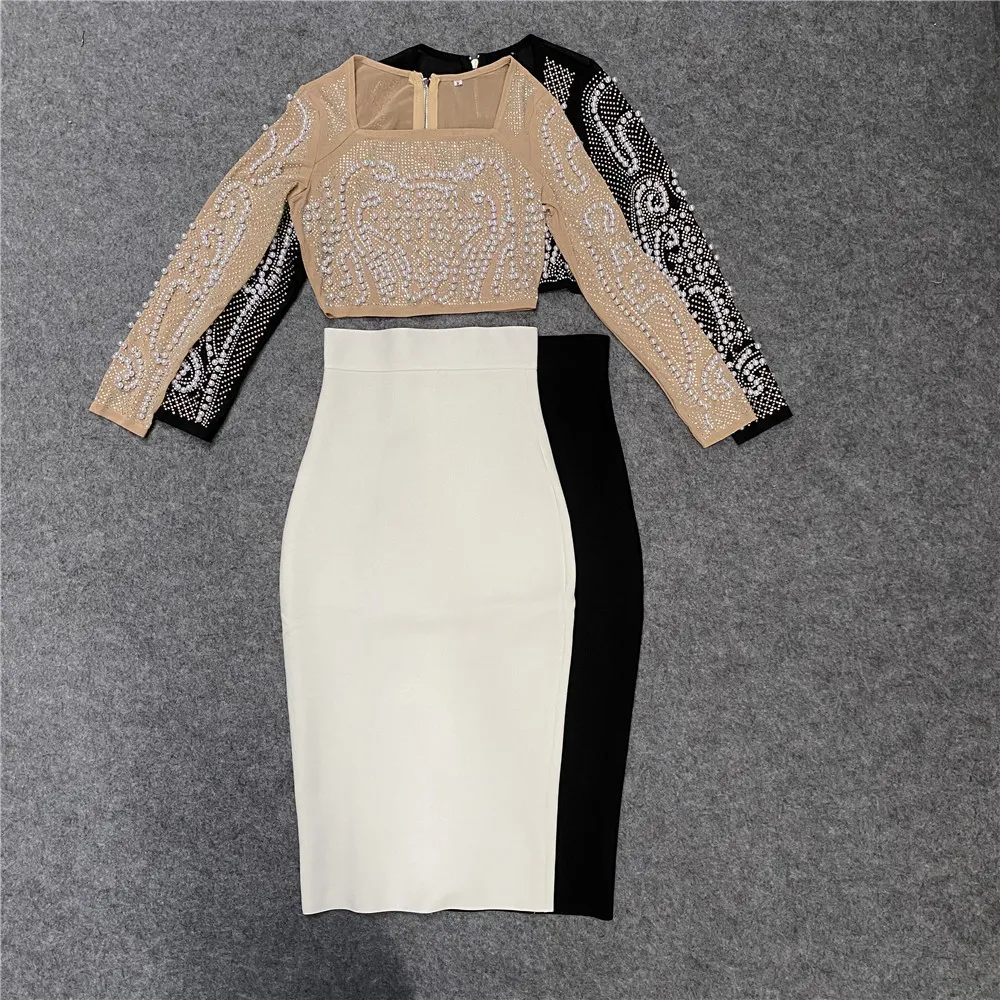Title 9, Beaded Studded Long Sleeve T-Shirt Midi Skirt T...