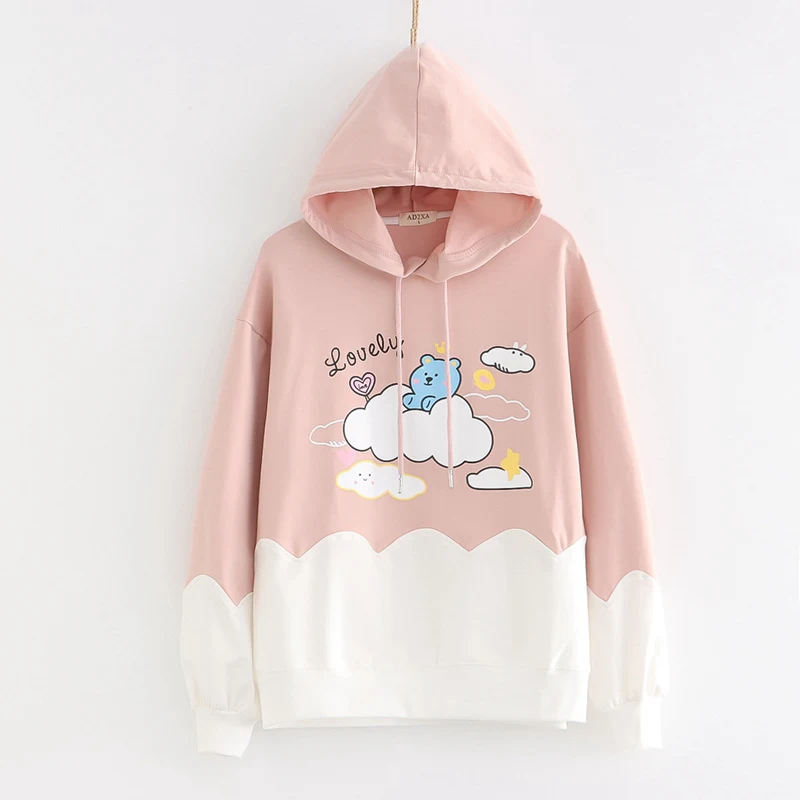 Moletom com capuz fino de manga comprida estampado com bloqueio de cores — foto 2