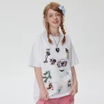 Camiseta feminina de manga curta com estampa de cachorrinho criativo — foto 16