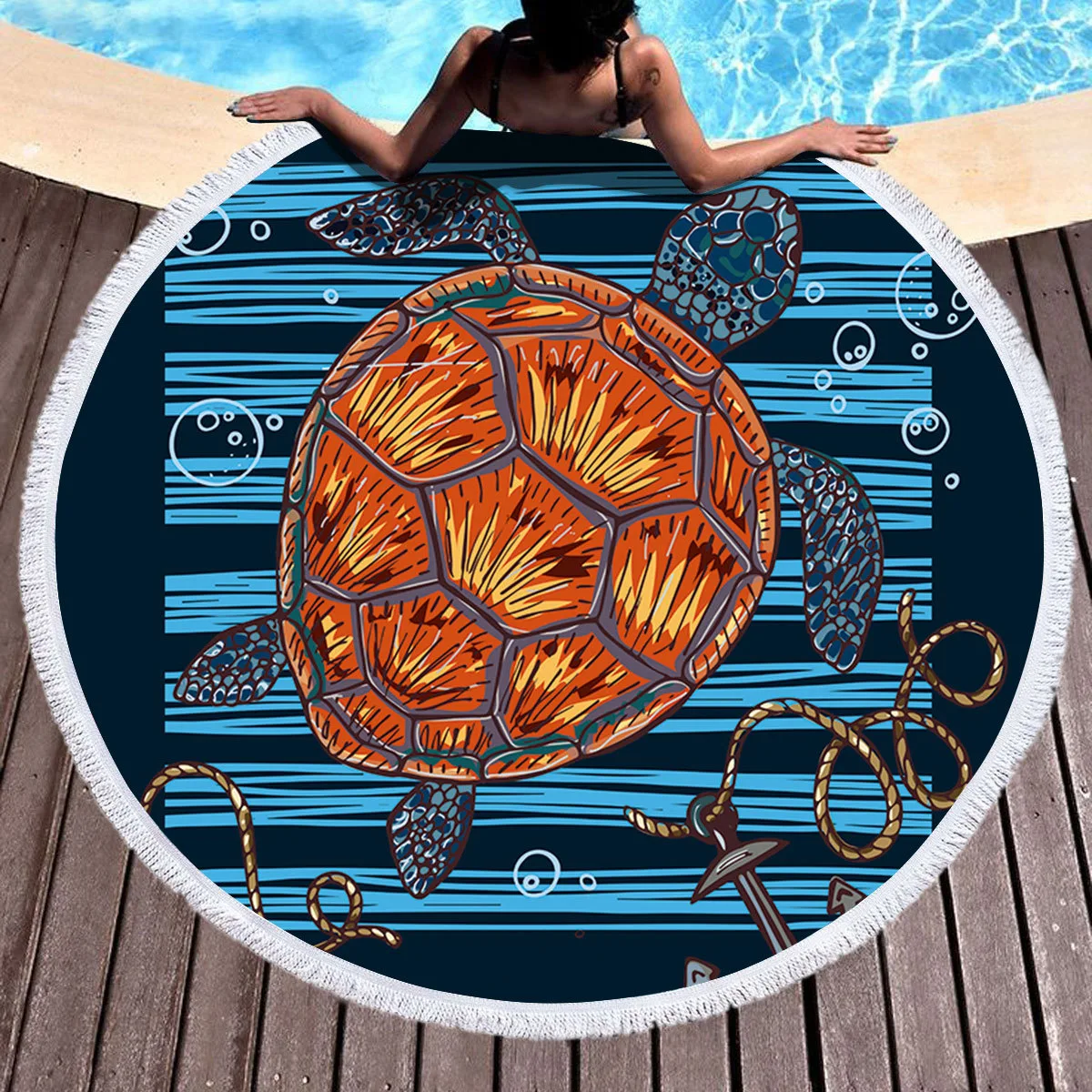 Turtle Series Round Microfiber Beach Towel, Soft Feel Yoga Mat or Beach Play Mat. Absorbent, Quick Drying and Perfect fo — photo 4