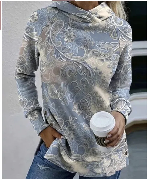 Fashion Print T-shirt Loose Hooded Sweater — photo 7