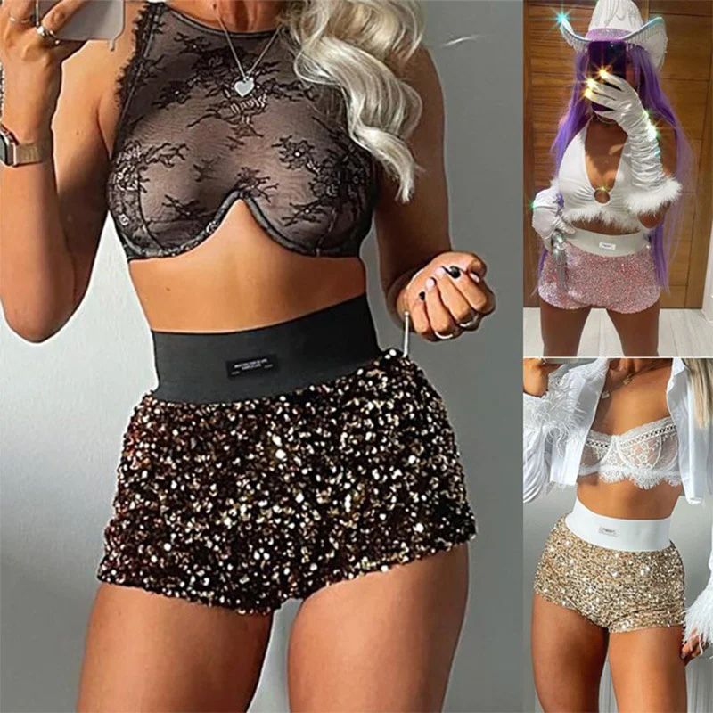 Shorts Cortos de Fiesta de Lentejuelas de Cintura Alta Ajustados Modernos para un Look Brillante y Elegante Perfecto para Salir. — foto 6