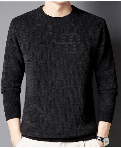 Title 18, Heren Jacquard Lange Mouw Fleece gevoerde Dikke...